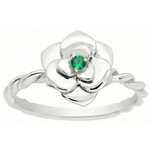 Fine Emerald Round Brilliant Gemstone Ring in 14 Karat Two Tone Gold – front view