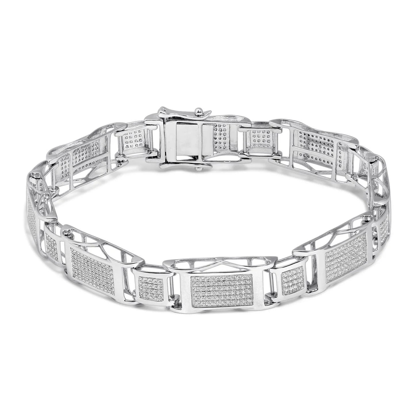 Small Real Brilliant Cut 8.90 Carats Diamonds Men's Bracelet 14K White Gold