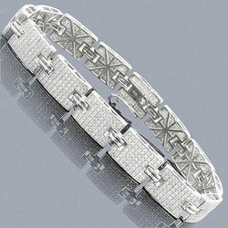 Small Round 17.50 Carats Real Diamonds Men's Link Bracelet 14K WG New