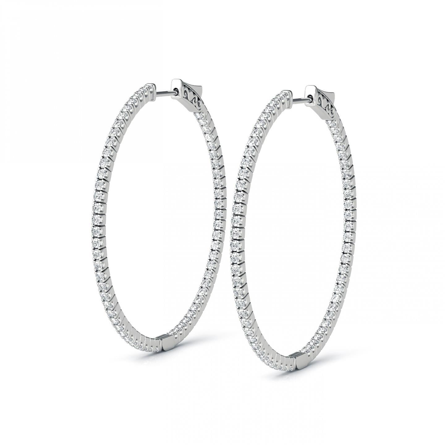Small Round Cut 4 Carats Natural Diamonds Hoop Earrings Gold White 14K