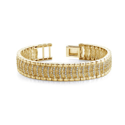 Small Round Cut 6 Carats Genuine Diamonds Men's Bracelet 14K Gold Yellow