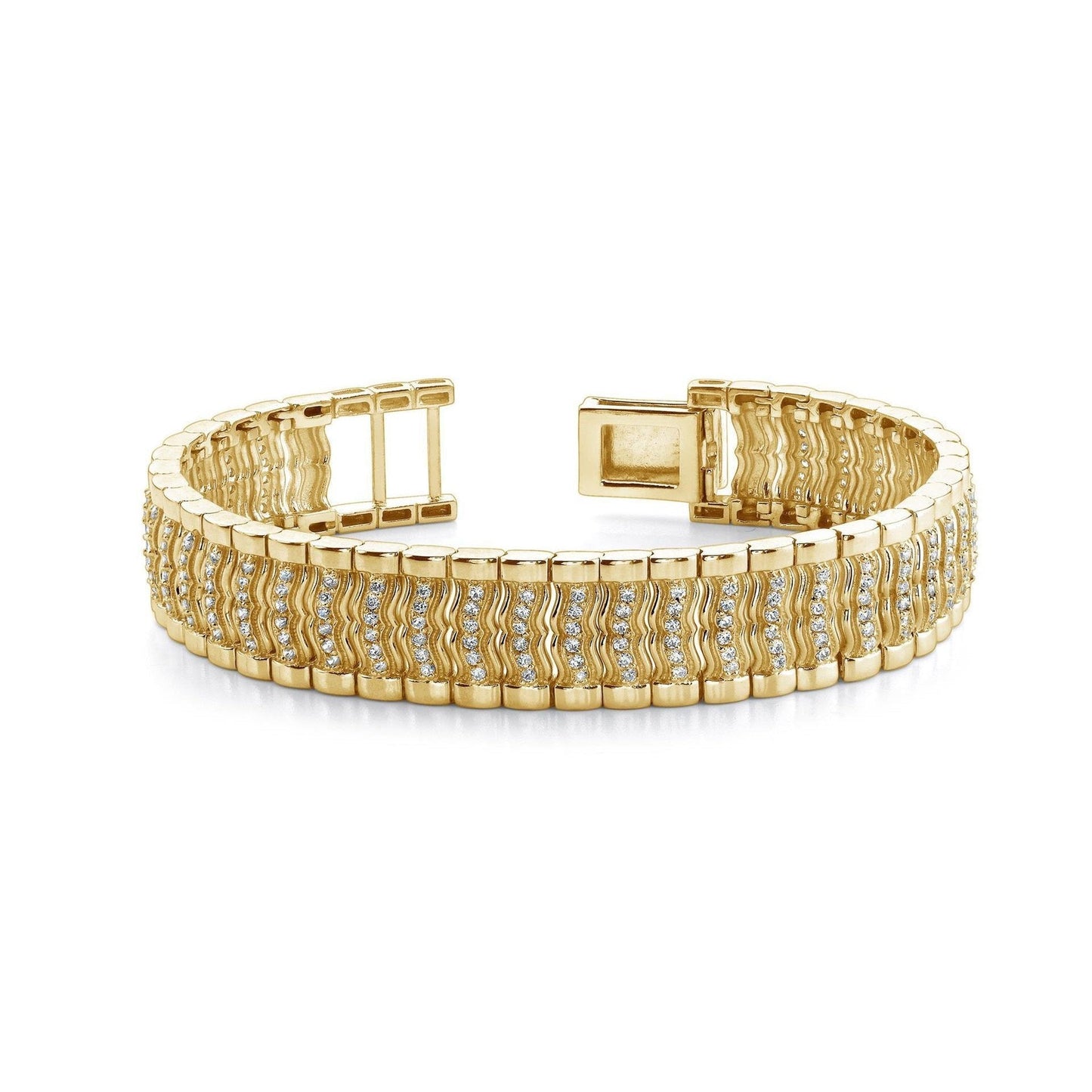 Small Round Cut 6 Carats Genuine Diamonds Men's Bracelet 14K Gold Yellow