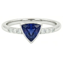 Small Round Natural Earth Mined Diamond Ring Trillion Bezel Set Blue Sapphire 0.75 Carats
