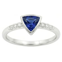 Small Round Natural Earth Mined Diamond Ring Trillion Bezel Set Blue Sapphire 0.75 Carats