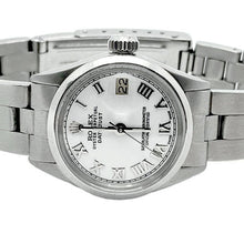 Smooth Bezel White Roman Dial Rolex Datejust Women Watch Ss Oyster