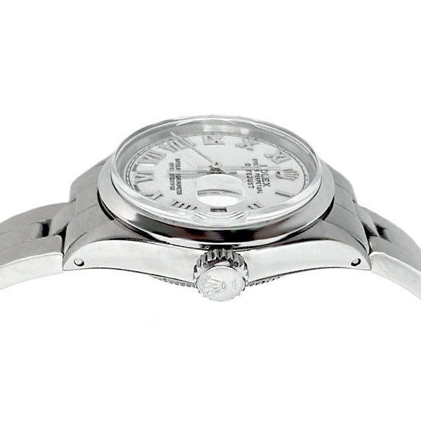 Smooth Bezel White Roman Dial Rolex Datejust Women Watch Ss Oyster