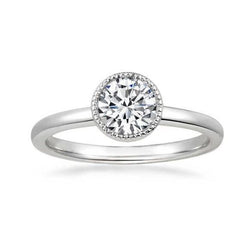 Solitaire 1 Carat Round Real Diamond Engagement Ring White Gold 14K