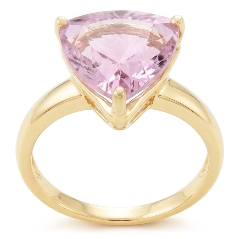 Solitaire 10 Carat Pink Kunzite Ring Yellow Gold 14K