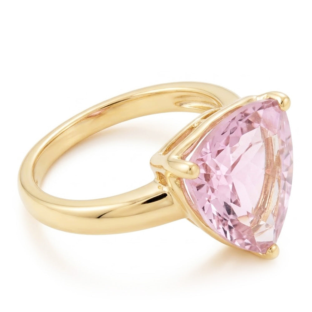 Solitaire 10 Carat Pink Kunzite Ring Yellow Gold 14K