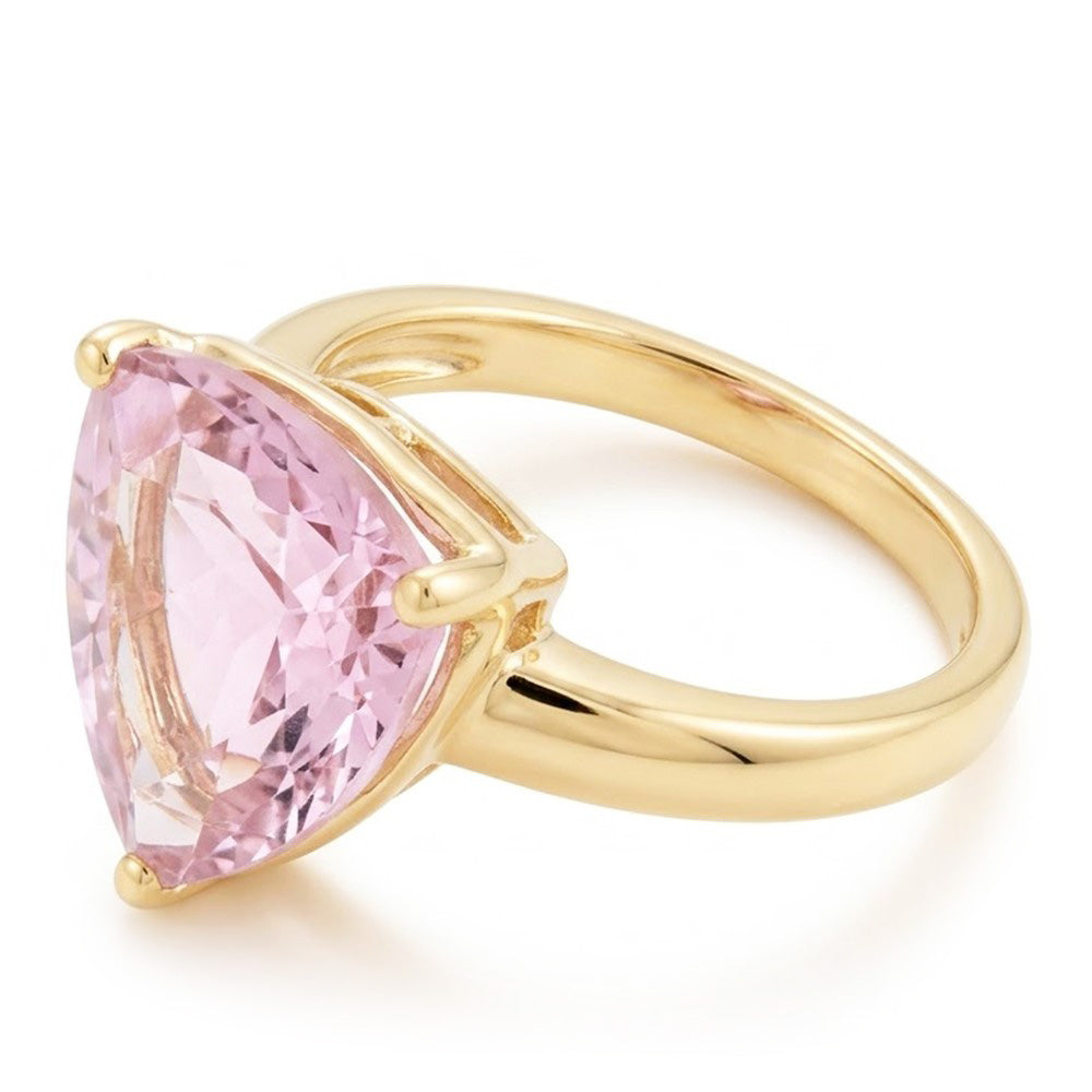 Solitaire 10 Carat Pink Kunzite Ring Yellow Gold 14K