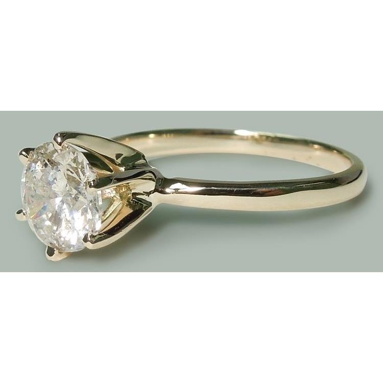  1.50 Carat Round Real Diamond Ring Yellow Gold 14K