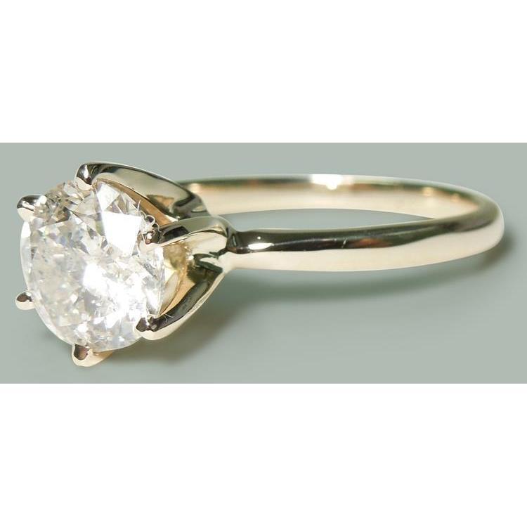 Solitaire 1.50 Carat Round Real Diamond Ring Yellow Gold 14K