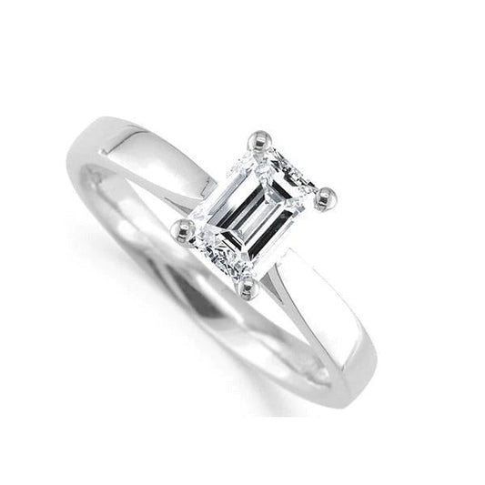 Solitaire 2 Carat Real Emerald Cut Diamond Engagement Ring White Gold 14K