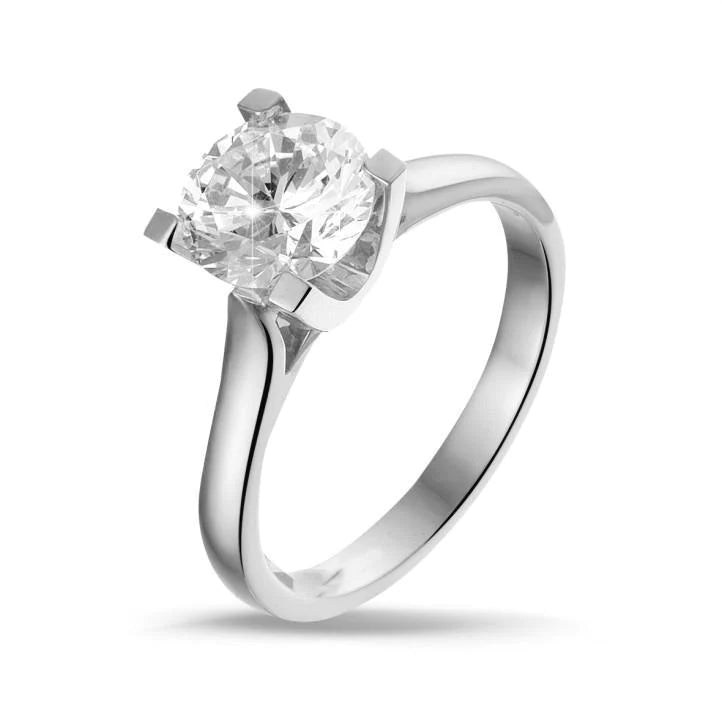 Solitaire 2 Carat Round Real Diamond Engagement Ring White Gold
