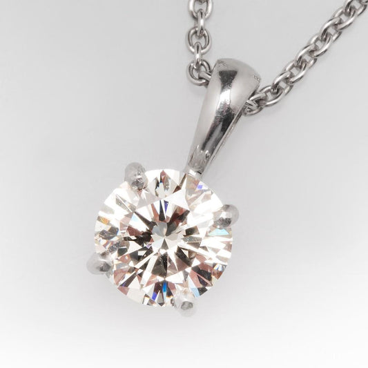 Solitaire 2 Ct Real Round Diamond Necklace Pendant Solid White Gold 14K
