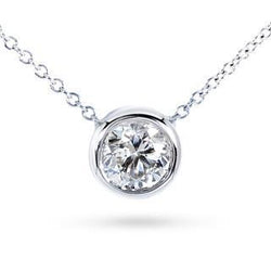 Solitaire 2 Ct Round Bezel Set Natural Earth Mined Diamond Pendant White Gold 14K