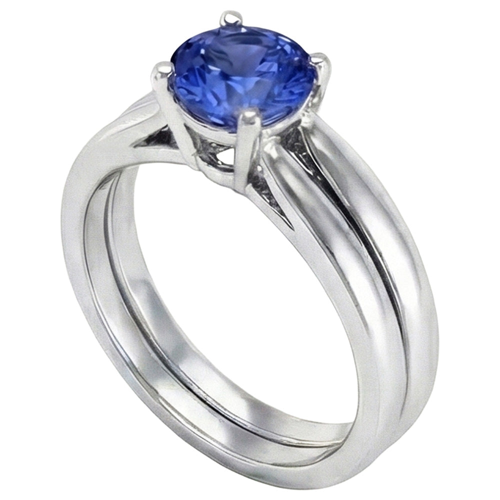 Solitaire 3 Carat Ceylon Sapphire Ring Set 14K New