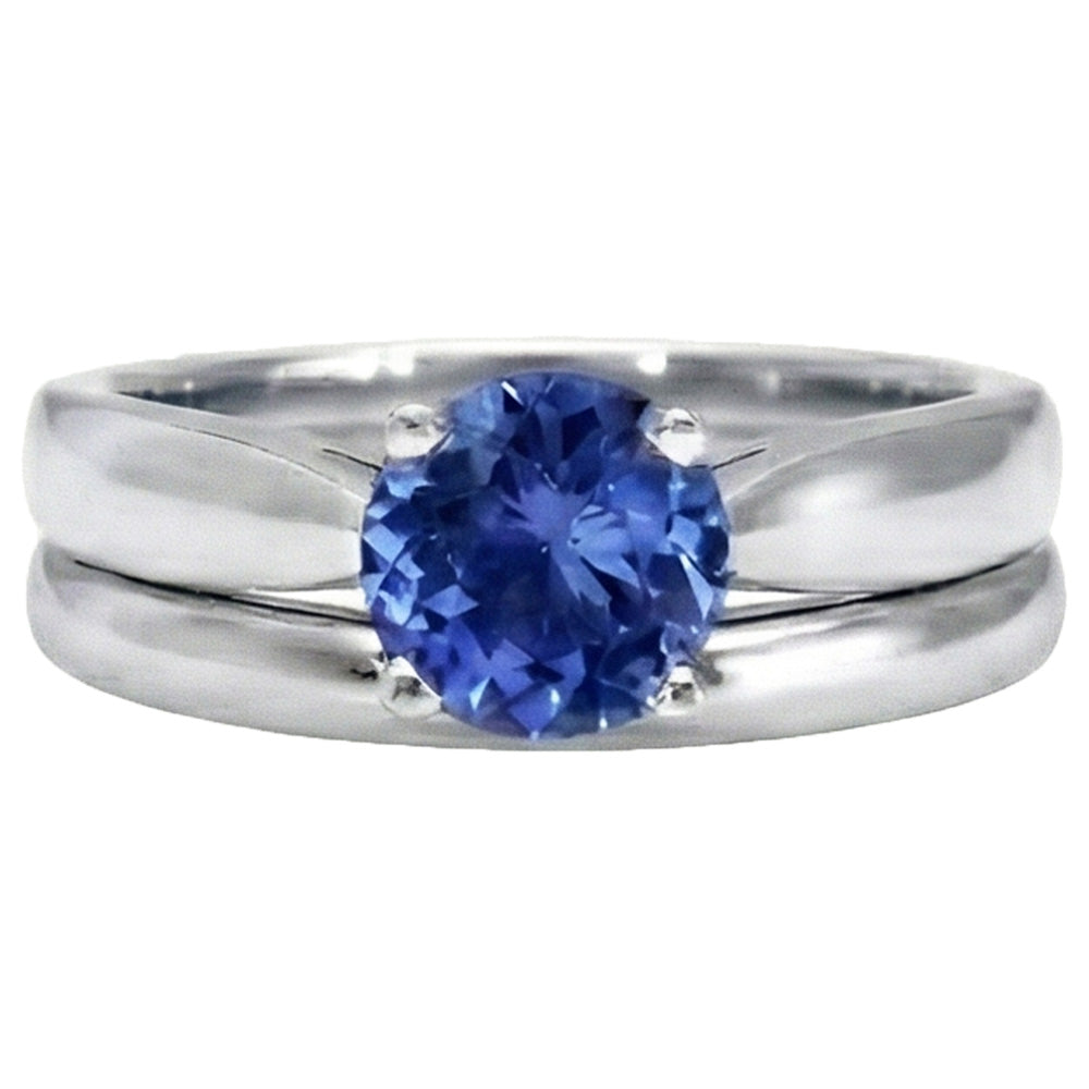 Solitaire 3 Carat Ceylon Sapphire Ring Set 14K New