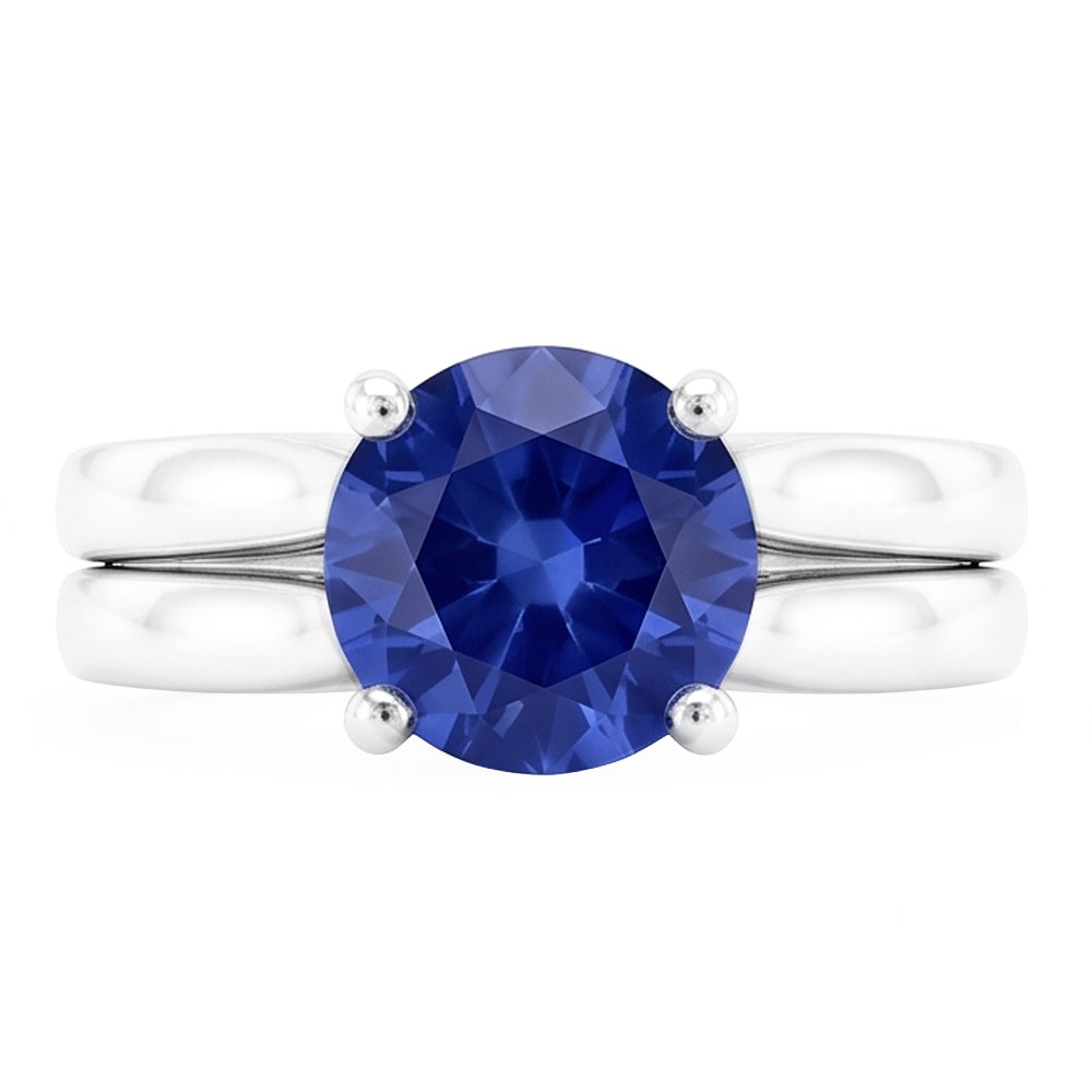 Solitaire 3 Carat Ceylon Sapphire Ring Set 14K New
