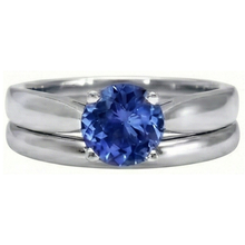 Solitaire 3 Carat Ceylon Sapphire Ring Set 14K New
