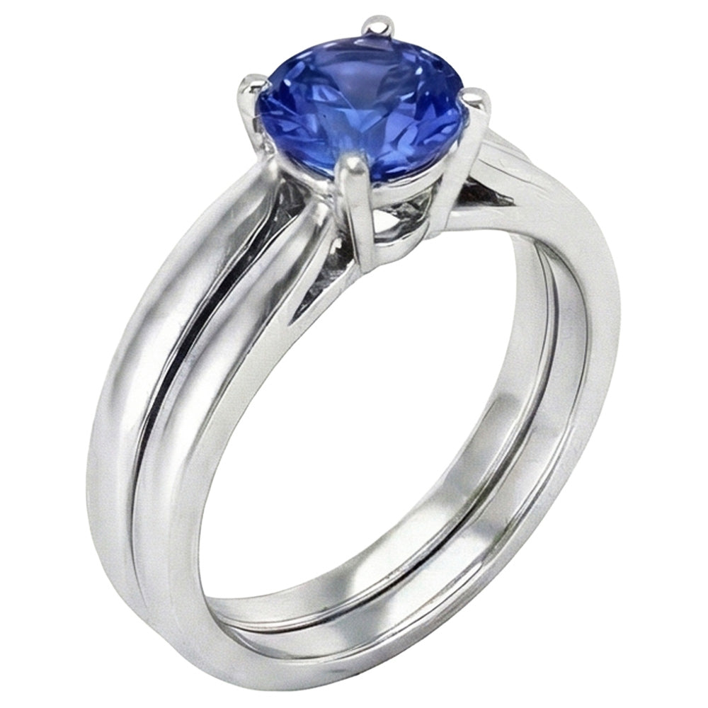 Solitaire 3 Carat Ceylon Sapphire Ring Set 14K New