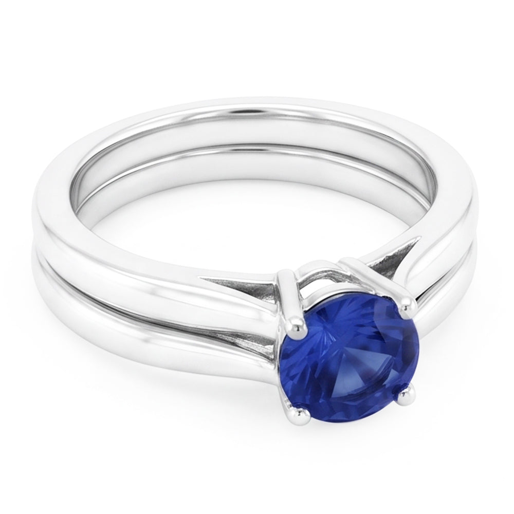 Solitaire 3 Carat Ceylon Sapphire Ring Set 14K New