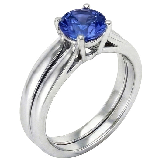 Solitaire 3 Carat Ceylon Sapphire Ring Set 14K New