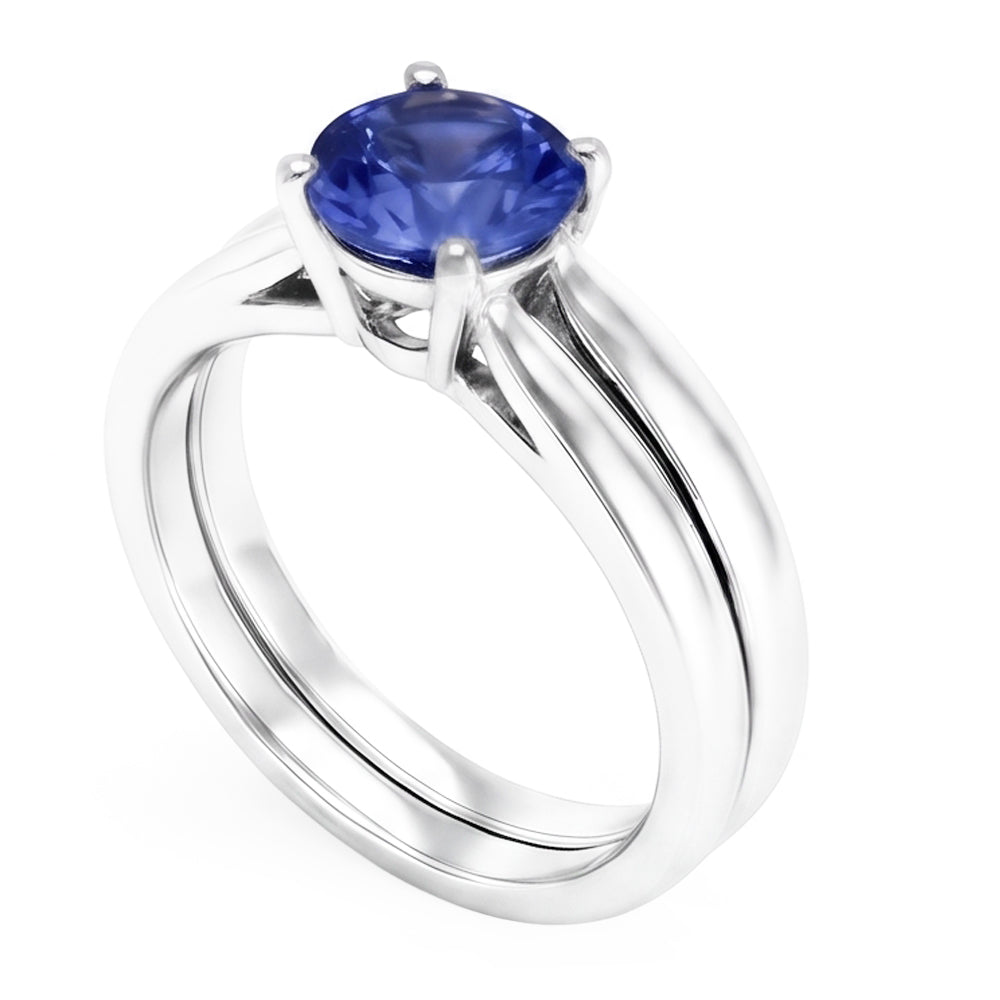 Solitaire 3 Carat Ceylon Sapphire Ring Set 14K New