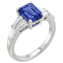 Solitaire Accents Ring Baguette & Emerald Ceylon Sapphire 4 Carats
