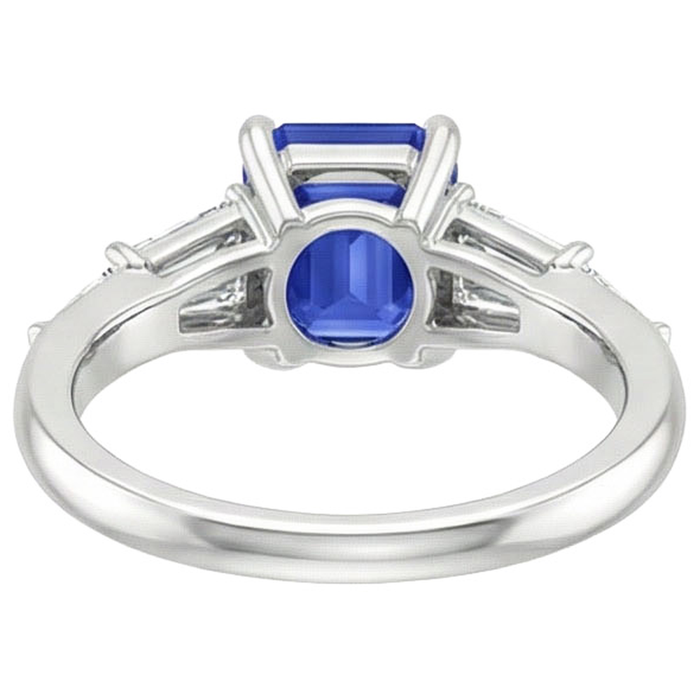 Solitaire Accents Ring Baguette & Emerald Ceylon Sapphire 4 Carats