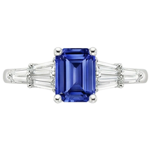 Solitaire Accents Ring Baguette & Emerald Ceylon Sapphire 4 Carats