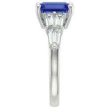 Solitaire Accents Ring Baguette & Emerald Ceylon Sapphire 4 Carats
