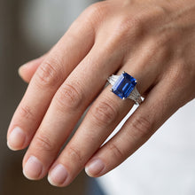 Solitaire Accents Ring Baguette & Emerald Ceylon Sapphire 4 Carats