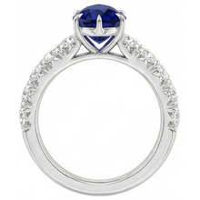 Solitaire Accents Ring Pear Blue Sapphire & Natural Earth Mined Diamonds 5 Carats Pave Set