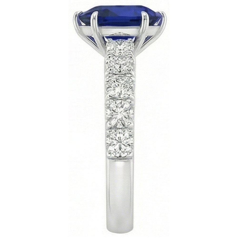 Solitaire Accents Ring Pear Blue Sapphire & Natural Earth Mined Diamonds 5 Carats Pave Set
