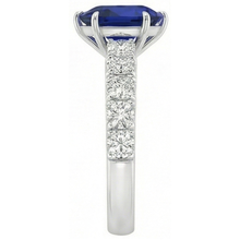 Solitaire Accents Ring Pear Blue Sapphire & Natural Earth Mined Diamonds 5 Carats Pave Set