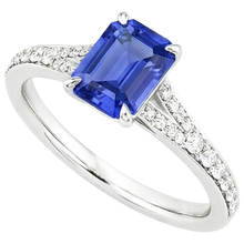 Solitaire Accents Ring White Gold Blue Sapphire & Natural Earth Mined Diamond 4 Carats