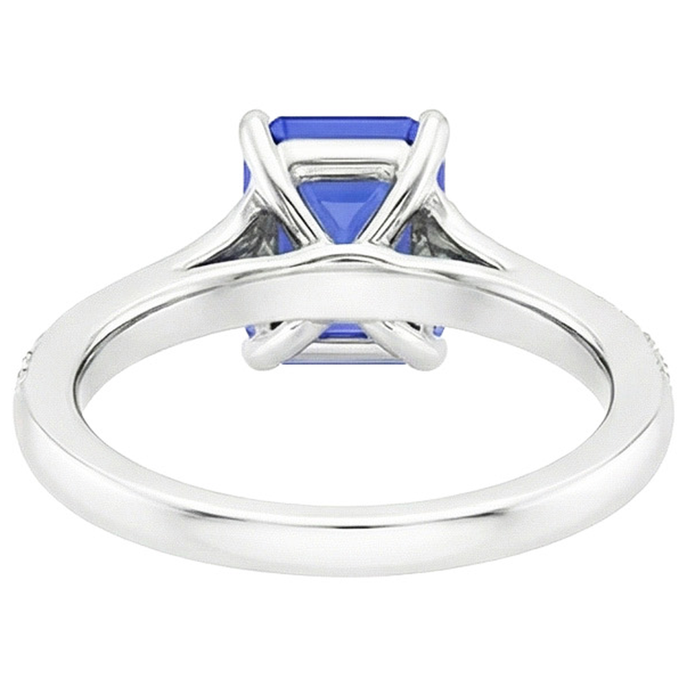 Solitaire Accents Ring White Gold Blue Sapphire & Natural Earth Mined Diamond 4 Carats