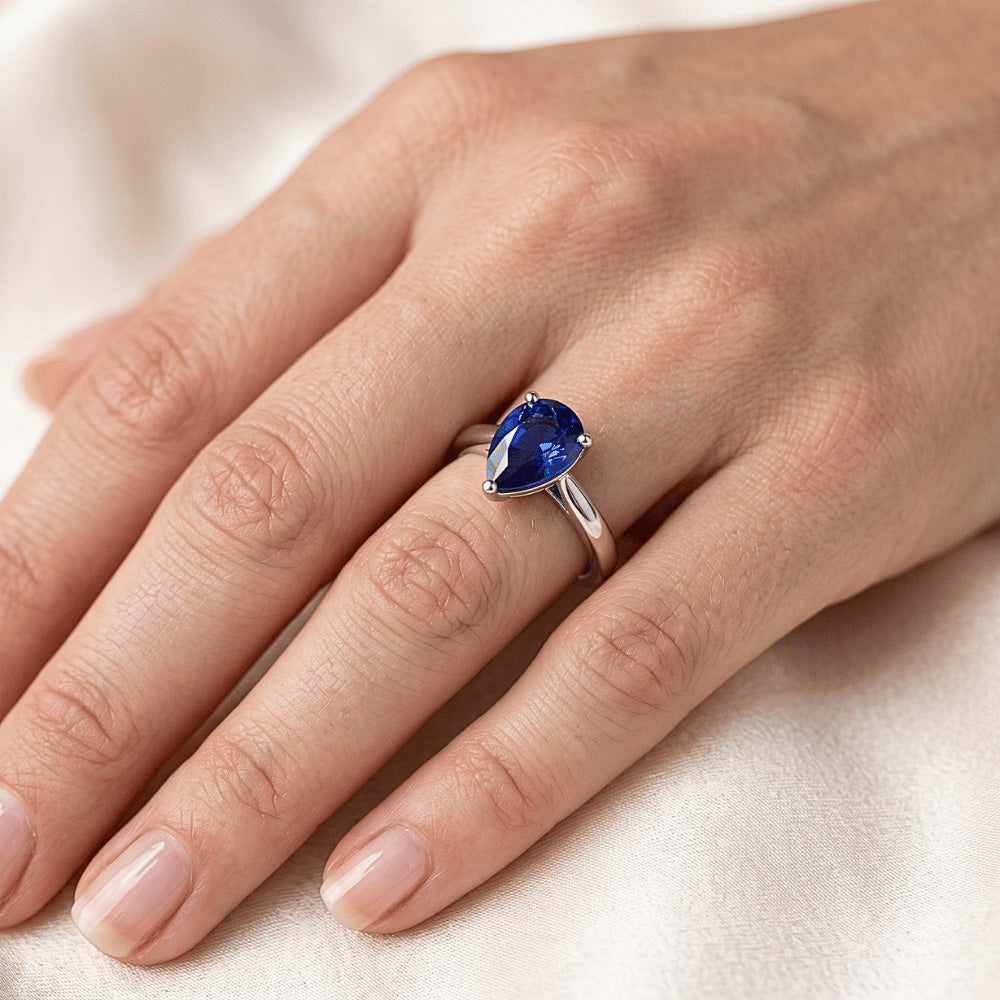Solitaire Anniversary Pear Shaped Ceylon Sapphire Ring 2 Carats