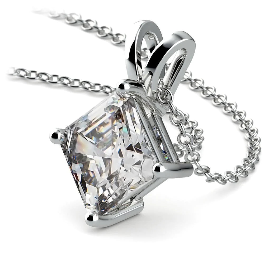 Solitaire Asscher 2.50 Carats Real Diamond Pendant Necklace White Gold 14K