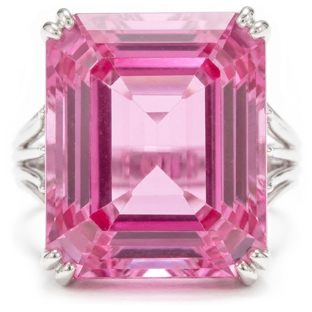 Solitaire Asscher Cut 18 CT Pink Kunzite Wedding Ring White Gold