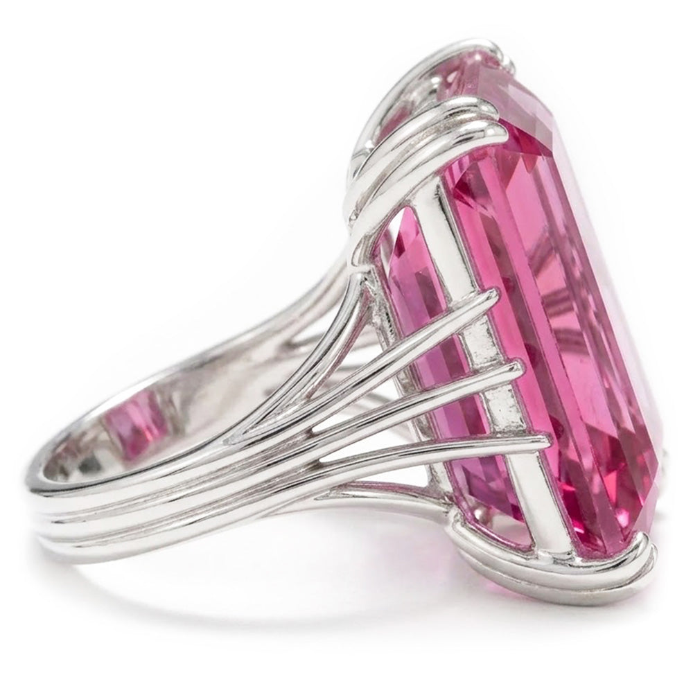 Solitaire Asscher Cut 18 CT Pink Kunzite Wedding Ring White Gold