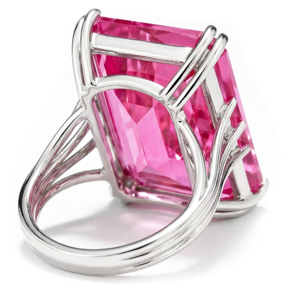Solitaire Asscher Cut 18 CT Pink Kunzite Wedding Ring White Gold