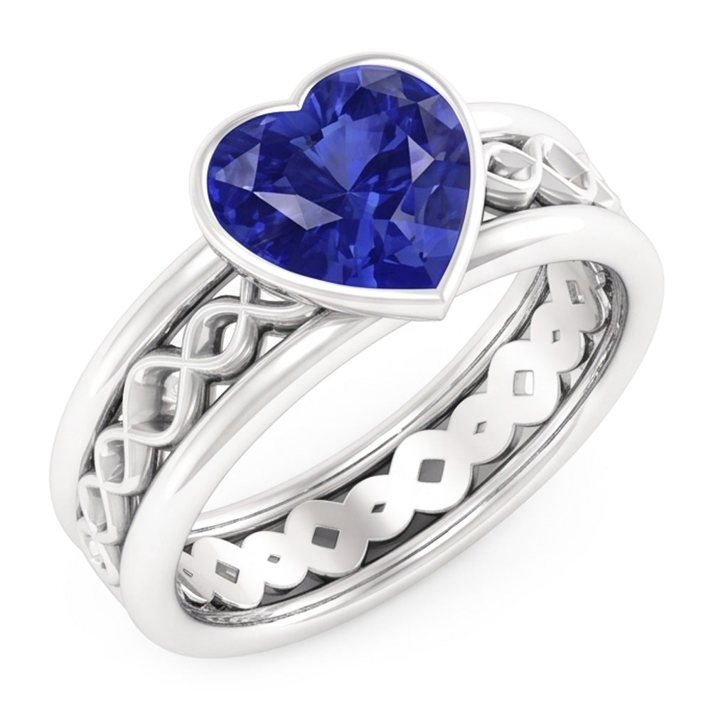 Solitaire Bezel Heart Shaped Sapphire Ring 2.50 Carats Infinity Style