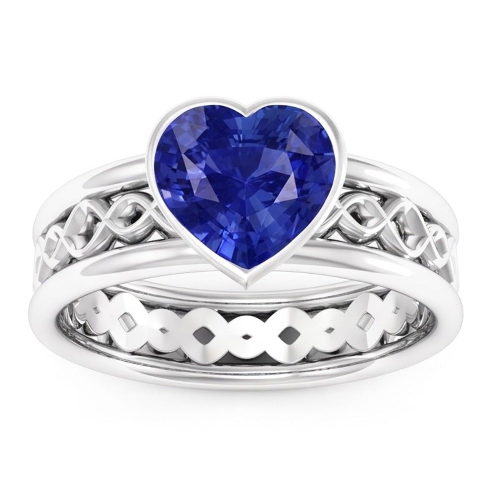 Solitaire Bezel Heart Shaped Sapphire Ring 2.50 Carats Infinity Style