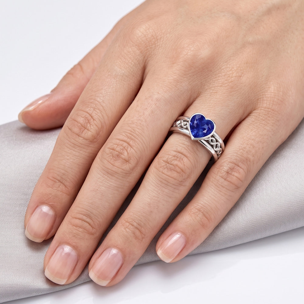 Solitaire Bezel Heart Shaped Sapphire Ring 2.50 Carats Infinity Style