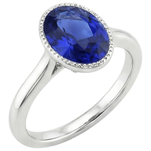 Solitaire Bezel Set Ceylon Sapphire Ring Oval White Gold 3 Carats