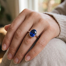 Solitaire Bezel Set Ceylon Sapphire Ring Oval White Gold 3 Carats