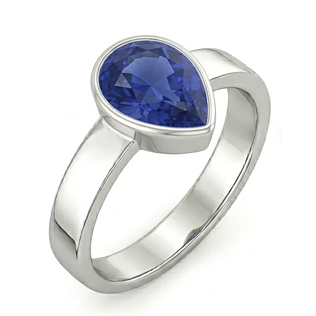Solitaire Bezel Set Gents Ring Pear Cut Blue Sapphire 2.50 Carats