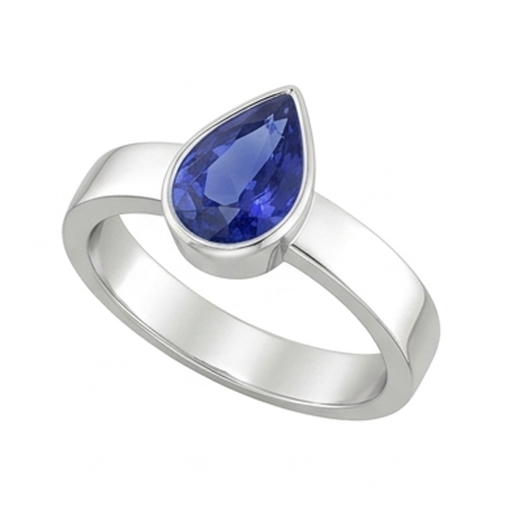 Solitaire Bezel Set Gents Ring Pear Cut Blue Sapphire 2.50 Carats